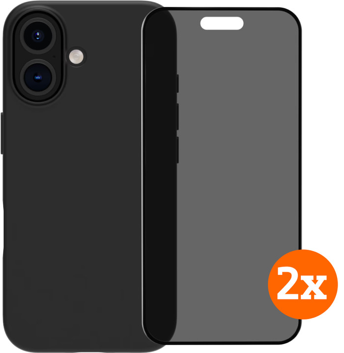 BlueBuilt Back Cover iPhone 16 Zwart + Privacy Filter Screenprotector Glas Duo Pack Main Image