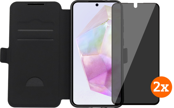 BlueBuilt Samsung Galaxy A36 Book Case Zwart + Privacy Filter Screenprotector Duo Pack Main Image