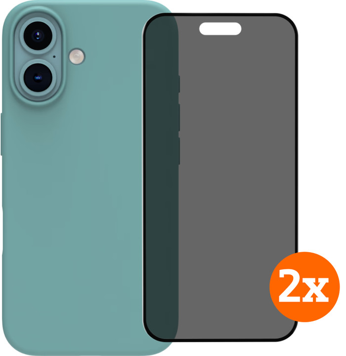 BlueBuilt Back Cover iPhone 16 Groen + Privacy Filter Screenprotector Glas Duo Pack Main Image