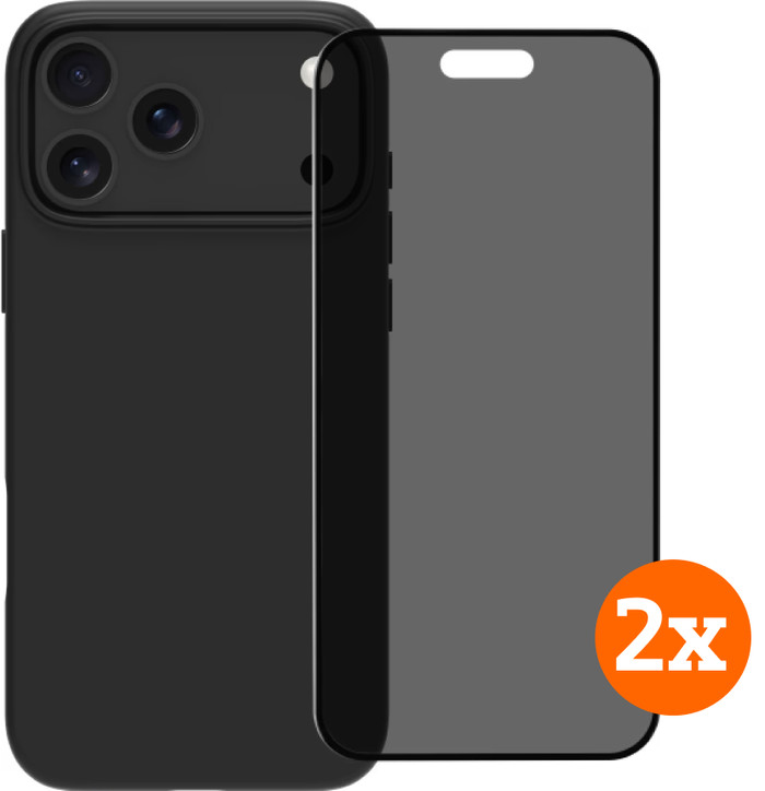BlueBuilt Back Cover iPhone 17 Pro Max Zwart + Privacy Filter Screenprotector Duo Pack Main Image