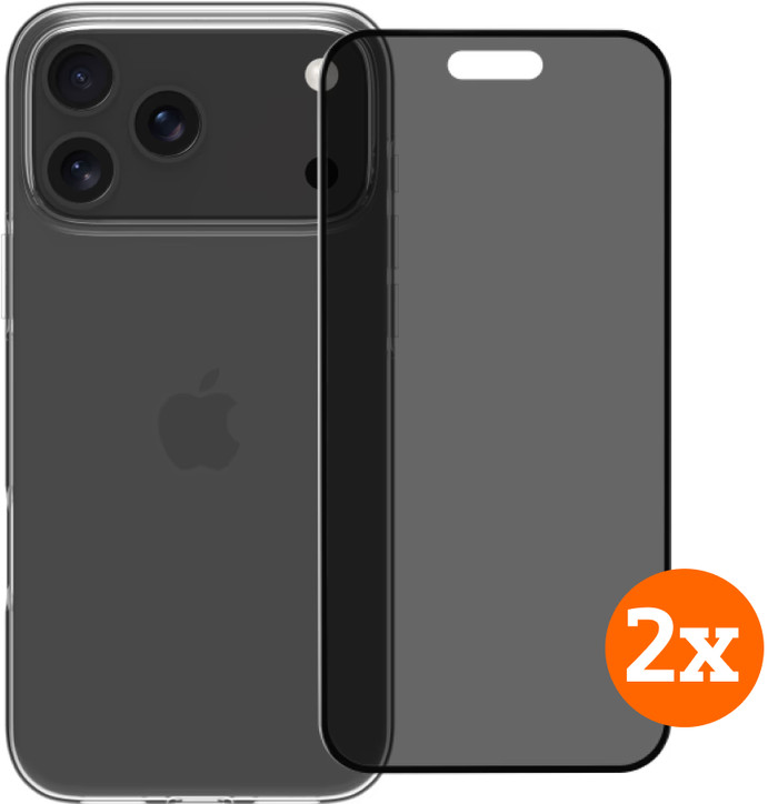 BlueBuilt Back Cover iPhone 17 Pro Max Transparant + Privacy Screenprotector Duo Pack Main Image