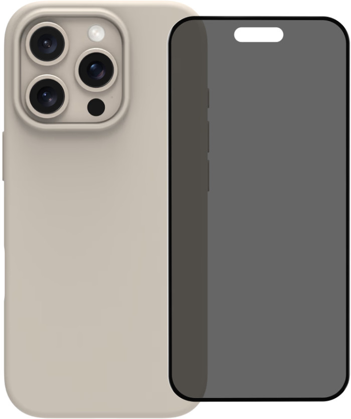 BlueBuilt Back Cover iPhone 16 Pro Beige + Privacy Filter Screenprotector Glas Main Image