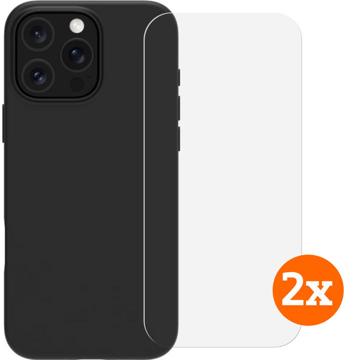 BlueBuilt Back Cover iPhone 16 Pro Zwart + Screenprotector Glas Duo Pack Main Image