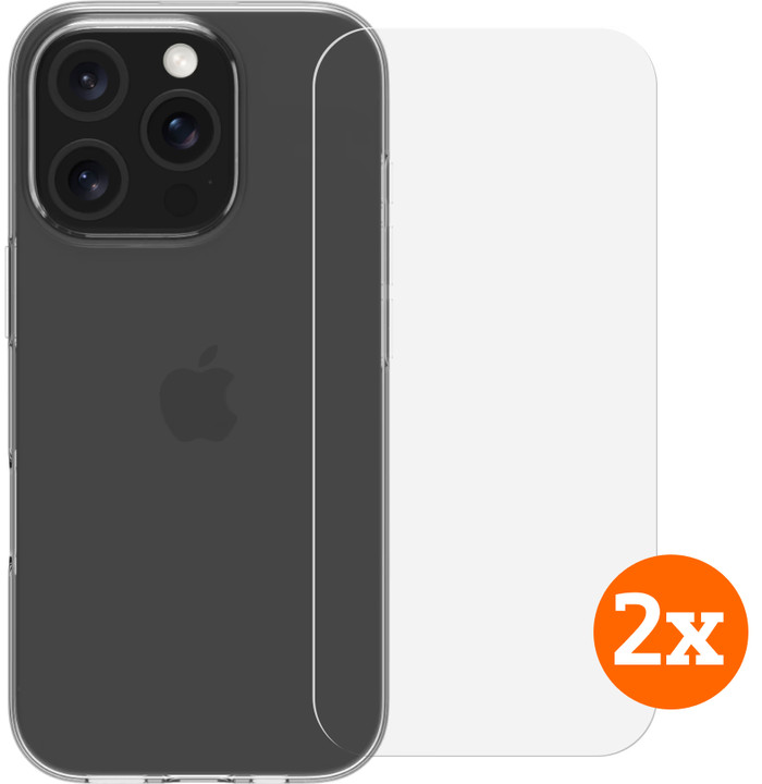 BlueBuilt Back Cover iPhone 16 Pro Transparant + Screenprotector Glas Duo Pack Main Image