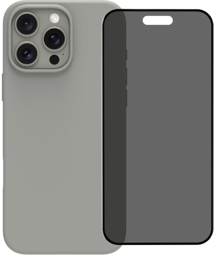 BlueBuilt Back Cover iPhone 16 Pro Max Grijs + Privacy Filter Screenprotector Glas Main Image