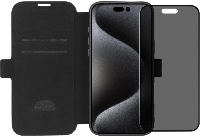 BlueBuilt Apple iPhone 16 Pro Max Book Case Leer Zwart + Privacy Screenprotector Glas Main Image