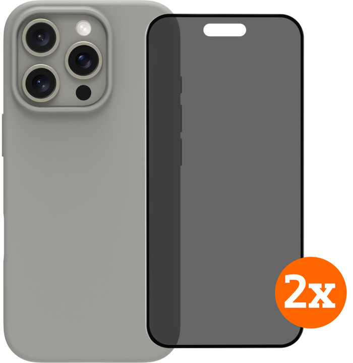 BlueBuilt Back Cover iPhone 16 Pro Grijs + Privacy Filter Screenprotector Glas Duo Pack Main Image