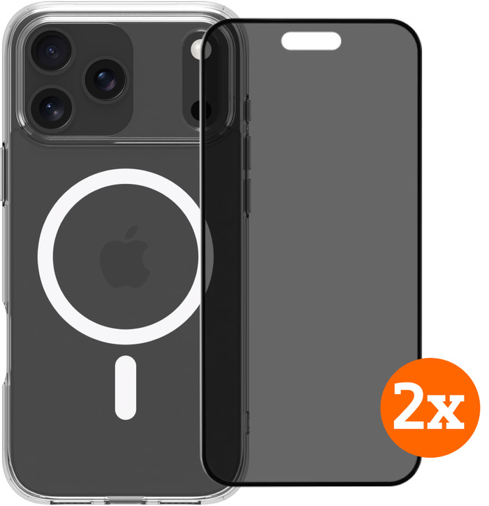 BlueBuilt Cover MagSafe iPhone 17 Pro Max Transparant + Privacy Protector Duo Pack Main Image