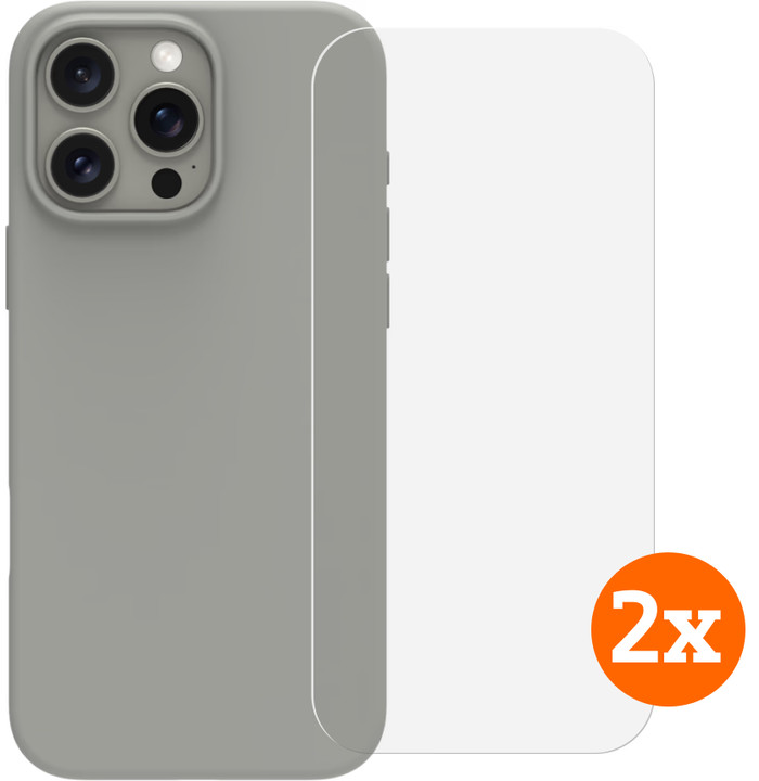 BlueBuilt Back Cover iPhone 16 Pro Max Grijs + Screenprotector Glas Duo Pack Main Image