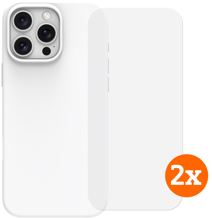 BlueBuilt Back Cover iPhone 16 Pro Max Wit + Screenprotector Glas Duo Pack Main Image