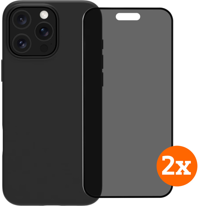 BlueBuilt Back Cover iPhone 16 Pro Max Zwart + Privacy Filter Screenprotector Duo Pack Main Image
