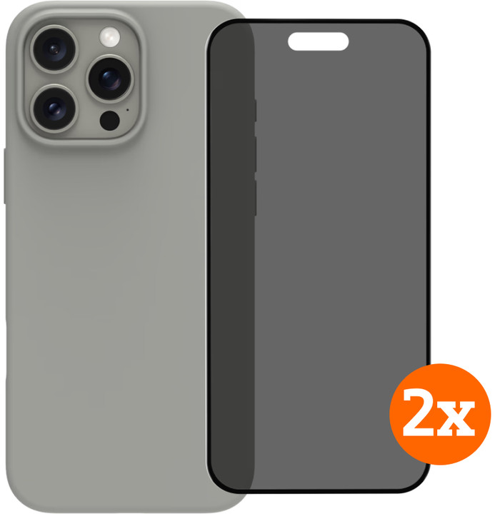 BlueBuilt Back Cover iPhone 16 Pro Max Grijs + Privacy Filter Screenprotector Duo Pack Main Image