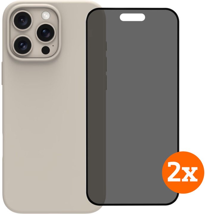 BlueBuilt Back Cover iPhone 16 Pro Max Beige + Privacy Filter Screenprotector Duo Pack Main Image
