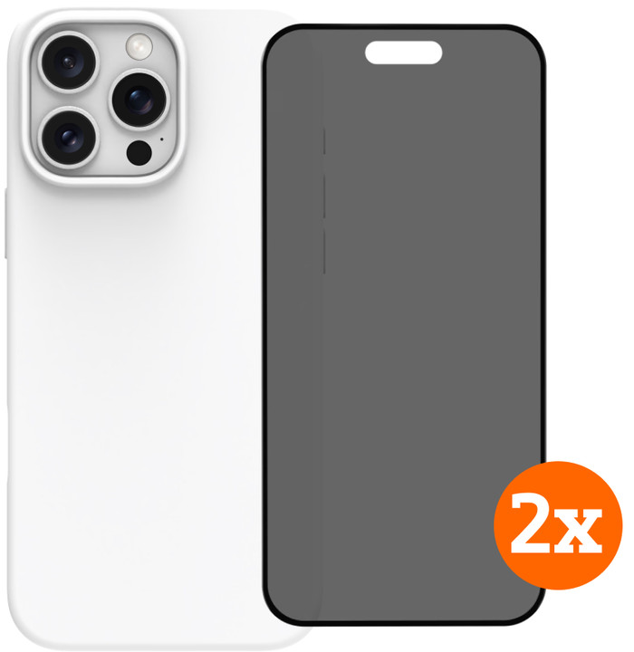 BlueBuilt Back Cover iPhone 16 Pro Max Wit + Privacy Filter Screenprotector Glas Duo Pack Main Image