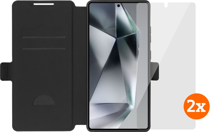 BlueBuilt Samsung Galaxy S25 Ultra Book Case Zwart + Screenprotector Glas Duo Pack Main Image