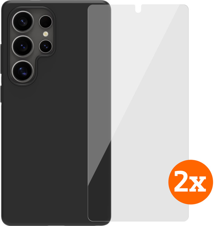 BlueBuilt Samsung Galaxy S25 Ultra Back Cover Zwart + Screenprotector Glas Duo Pack Main Image