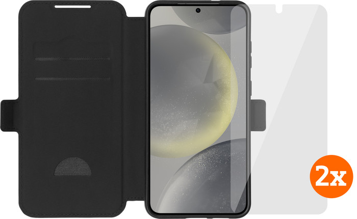 BlueBuilt Galaxy S25 Plus Book Case Zwart + Screenprotector Glas Duo Pack Main Image