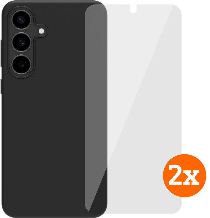 BlueBuilt Samsung Galaxy S25 FE Back Cover Zwart + Screenprotector Glas Duo Pack Main Image