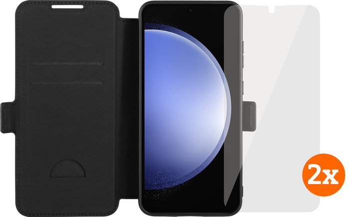 BlueBuilt Book Case Samsung Galaxy S24 FE Leer zwart + Screenprotector Glas Duo Pack Main Image