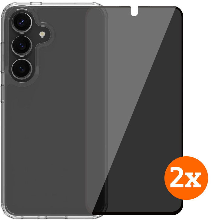 BlueBuilt Protective Cover Samsung Galaxy S25 Transparant + Privacy Protector Duo Pack Main Image