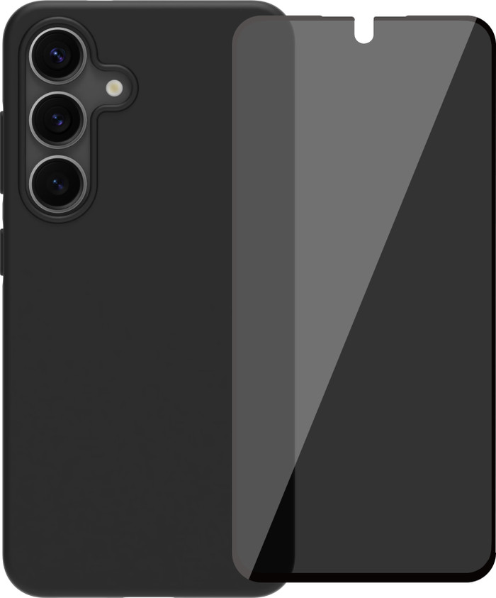 BlueBuilt Samsung Galaxy S25 Back Cover Zwart + BlueBuilt Privacy Screenprotector Glas Main Image