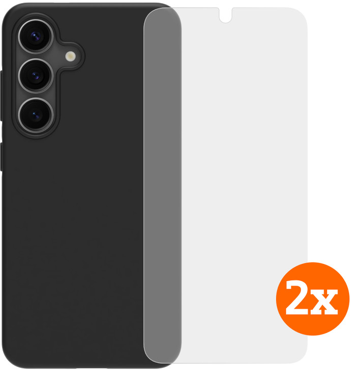 BlueBuilt Samsung Galaxy S25 Back Cover Zwart + Screenprotector Glas Duo Pack Main Image