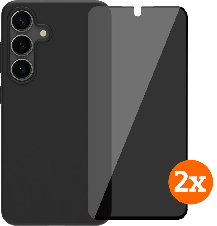 BlueBuilt Samsung Galaxy S25 Back Cover Zwart + Privacy Filter Screenprotector Duo Pack Main Image