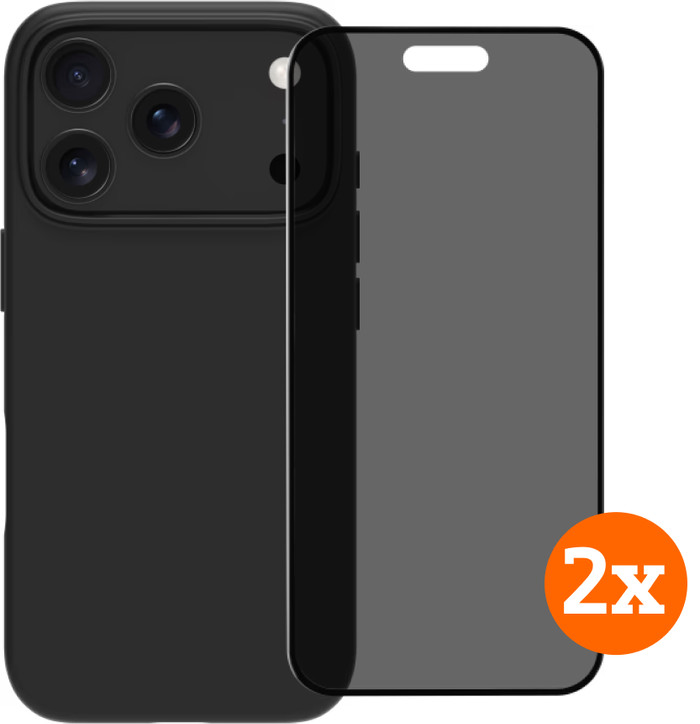 BlueBuilt Back Cover iPhone 17 Pro Zwart + Privacy Filter Screenprotector Duo Pack Main Image