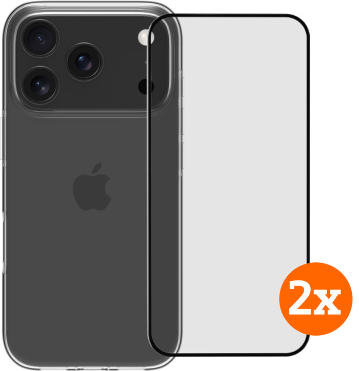 BlueBuilt Back Cover iPhone 17 Pro Transparant + Screenprotector Glas Duo Pack Main Image