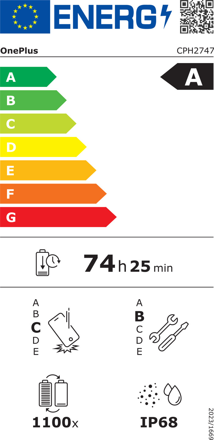 OnePlus 15 512GB Zwart 5G + OnePlus SuperVOOC Oplader 120W + Usb C kabel energielabel