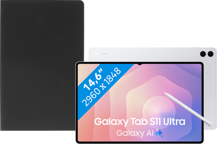 Samsung Galaxy Tab S11 Ultra 14.6 inches 256GB WiFi Silver + BlueBuilt Book Case Black Main Image