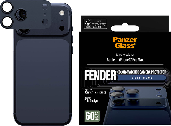 PanzerGlass Fender Apple iPhone 17 Pro Max Camera Lens Protector Glas Blauw detail