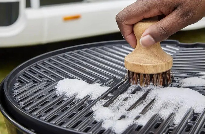 Cadac GreenGrill Borstel 6 cm product in gebruik