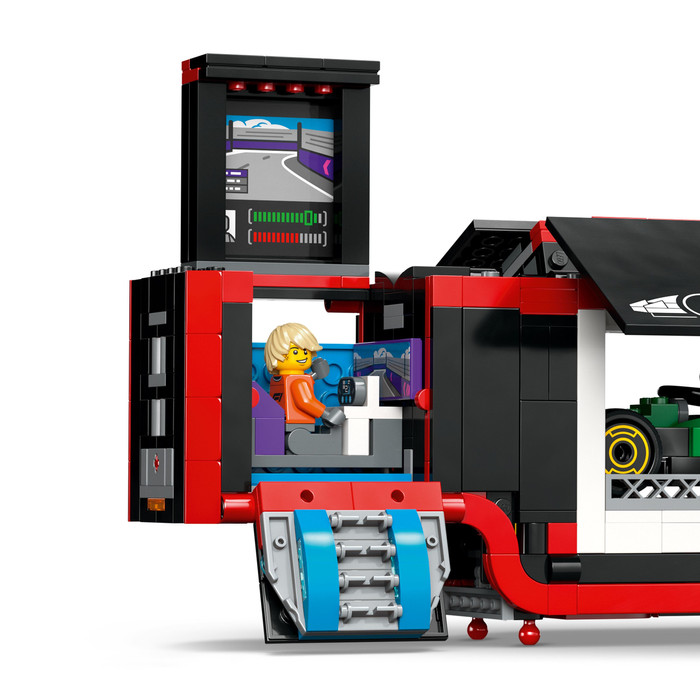 LEGO City F1 Truck with RB20 and AMR24 F1 Cars 60445 product in use