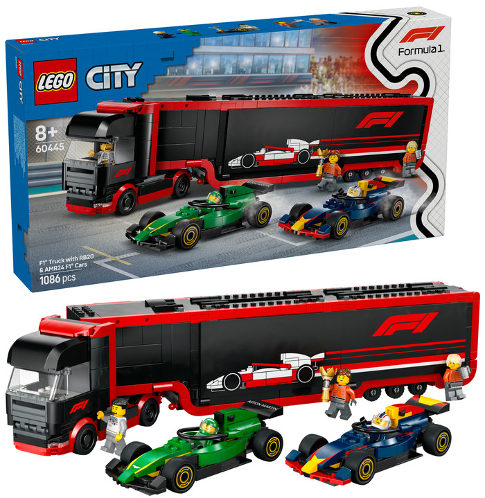 LEGO City F1 Truck with RB20 and AMR24 F1 Cars 60445 right side