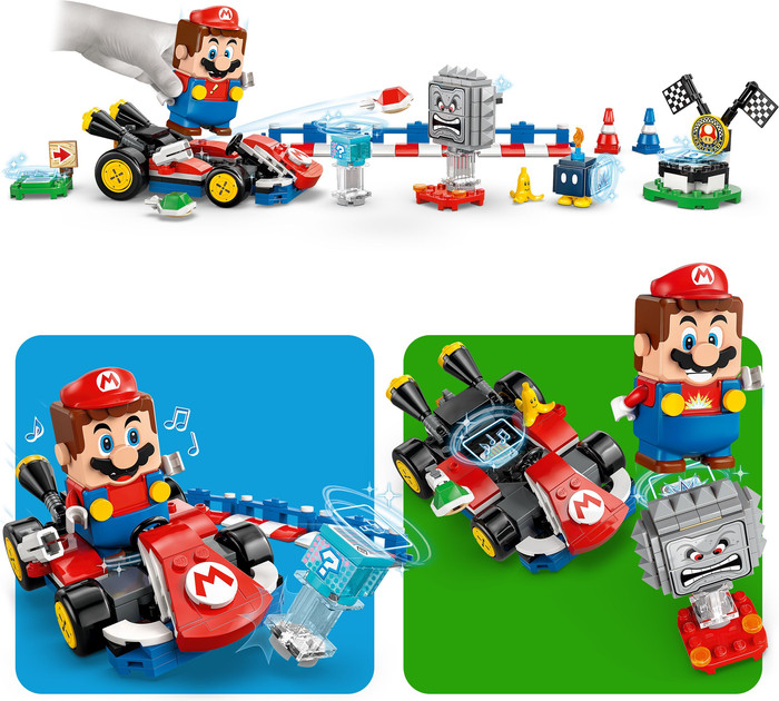LEGO Super Mario Mario Kart interactieve Mario en standaardkart 72043 product in gebruik