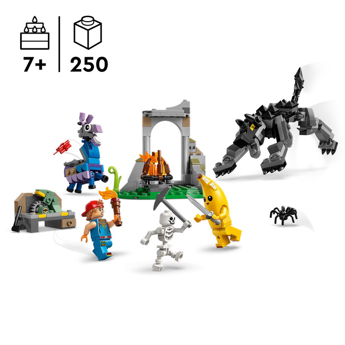 LEGO Fortnite Peely en Sparkplugs kamp 77075 product in gebruik