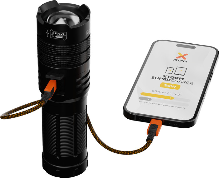 Xtorm Zaklamp Powerbank 10.500 mAh met Snelladen Zwart product in gebruik