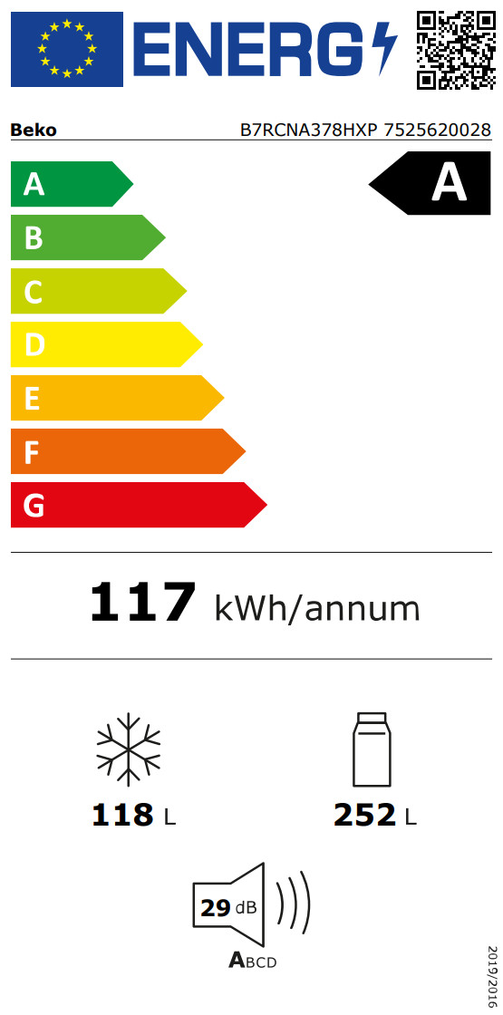 Beko B7RCNA378HXP HarvestFresh energielabel