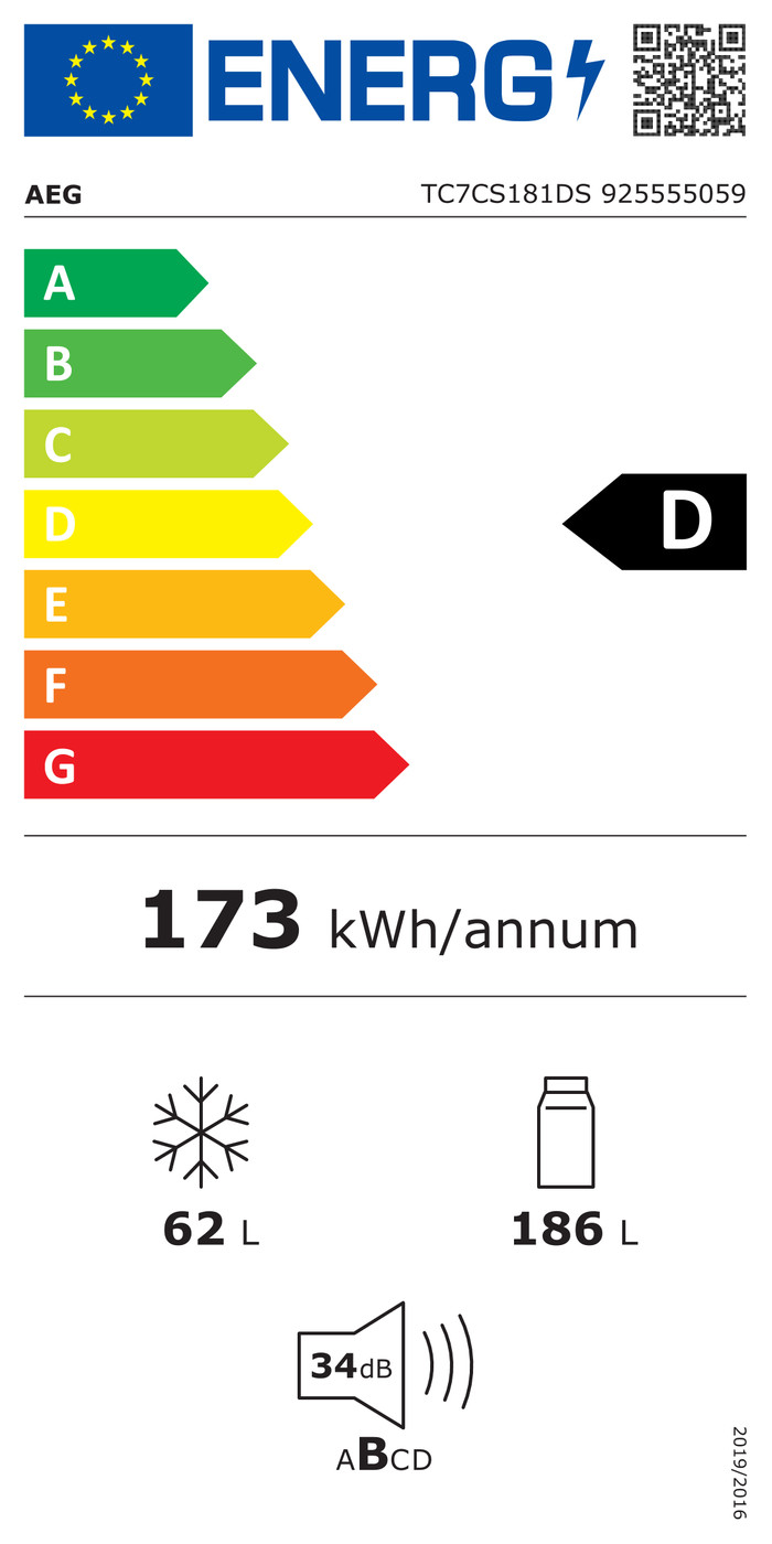 AEG TC7CS181DS 7000 energielabel