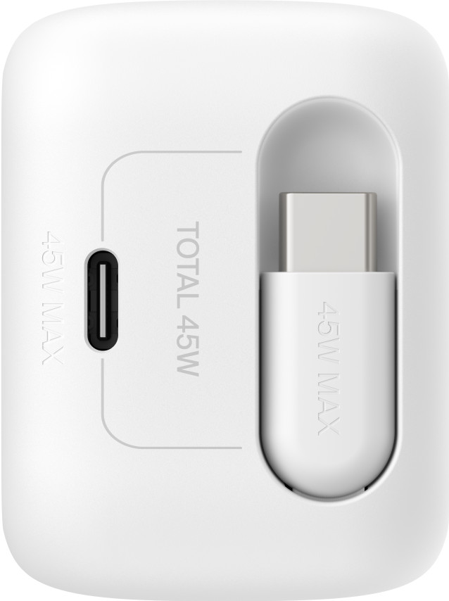 Belkin BoostCharge Pro Oplader 45W Usb C Wit + Usb C Intrekbare Kabel 0,8m Kunststof Wit bovenkant