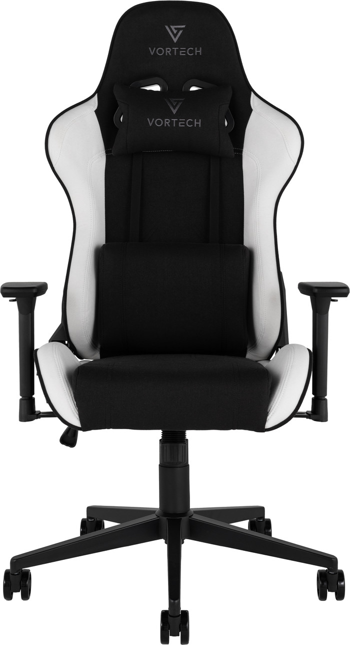 Vortech Essential Gamestoel Wit + Vortech Vloermat Zwart voorkant