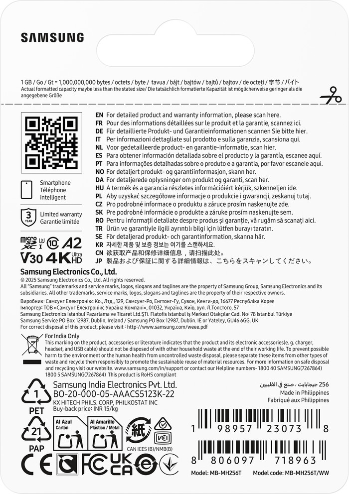 Samsung MicroSDXC T9 256GB 200MB/s verpakking