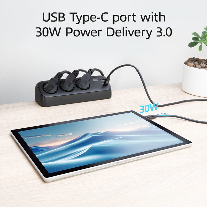 ACT AC2480 Bureau Stekkerdoos 3-voudig 1,5 meter 3x Usb 30W Zwart visual leverancier