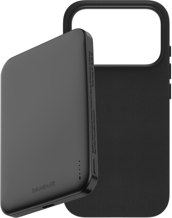BlueBuilt MagSafe Hoesje iPhone 18 Pro Leer Zwart + Powerbank 5.000 mAh Grijs Main Image