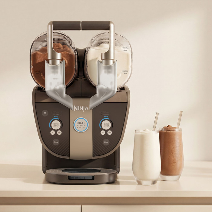 Ninja SLUSHi Twist Frozen Drink Maker Mokka FS702EUBR product in gebruik