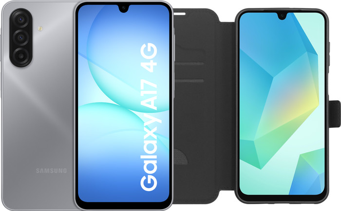 Samsung Galaxy A17 128GB Grijs 4G + BlueBuilt Book Case Zwart Main Image