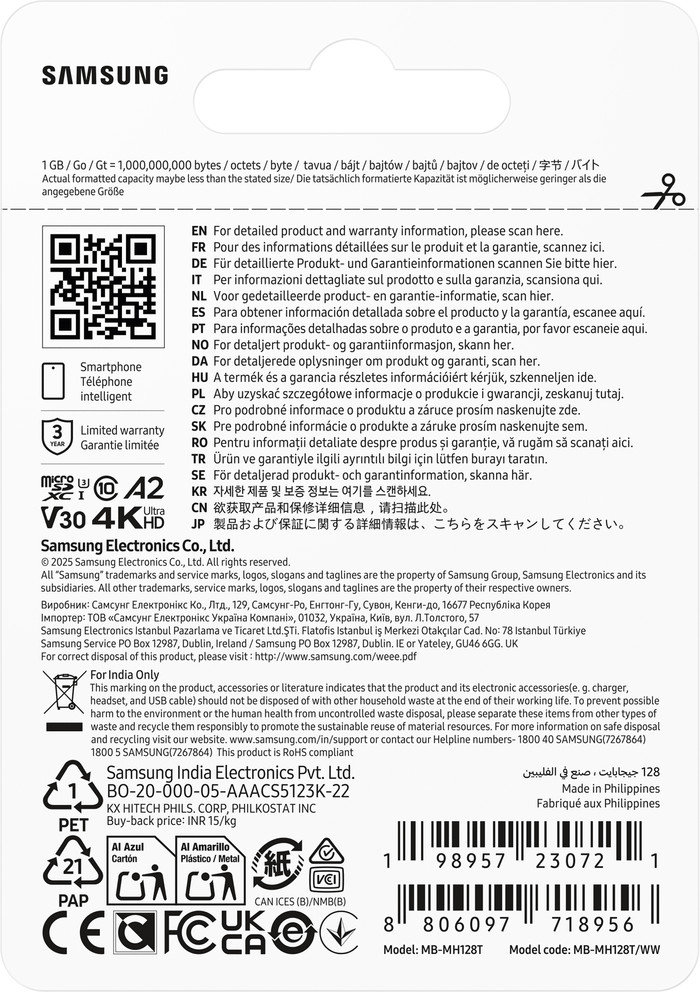 Samsung MicroSDXC T9 128GB 200MB/s verpakking