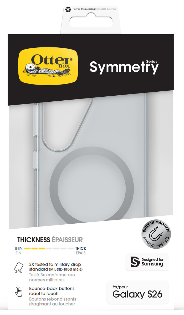 OtterBox Symmetry Samsung Galaxy S26 Back Cover with Magnet Transparent packaging