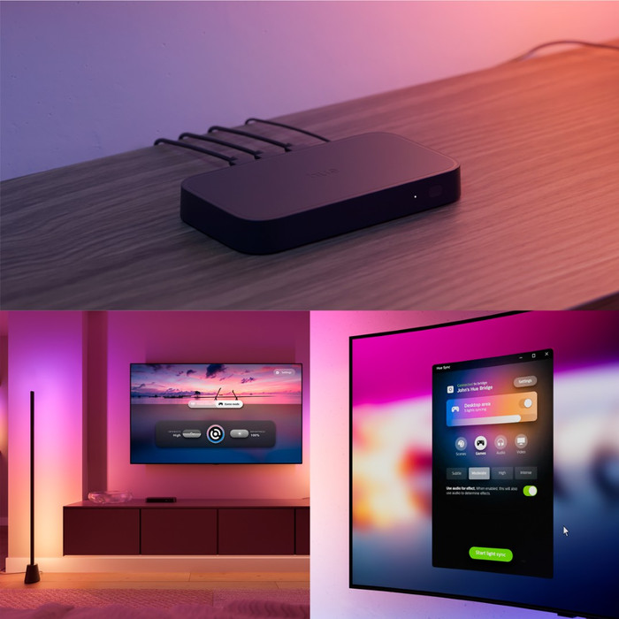Philips Hue Play Vloerlamp White and Color + HDMI Sync Box 8K product in gebruik